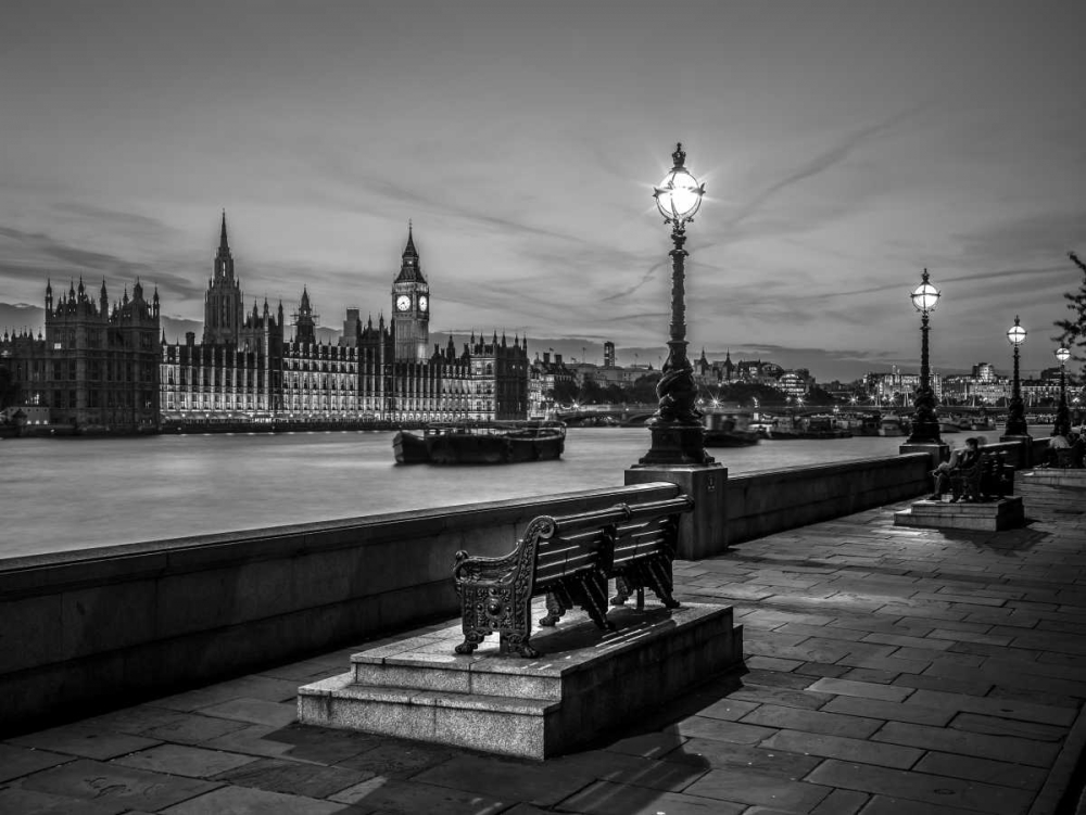 Benchs by the walkway next to river thames, London, Uk art print by Assaf Frank for $57.95 CAD