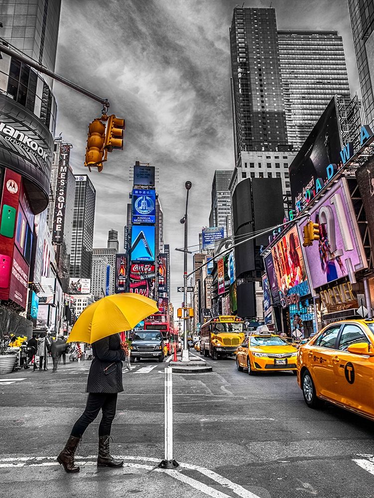 Man with yellow umbrella at Times square, New York art print by Assaf Frank for $57.95 CAD