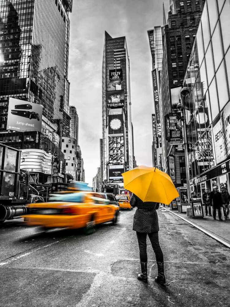 Man with yellow umbrella at Times square, New York art print by Assaf Frank for $57.95 CAD