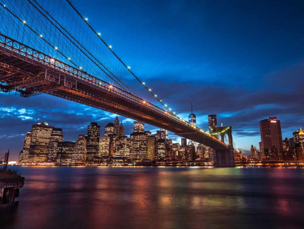 Brooklyn Bridge and lower Manhattan skyline at dusk, New York art print by Assaf Frank for $57.95 CAD