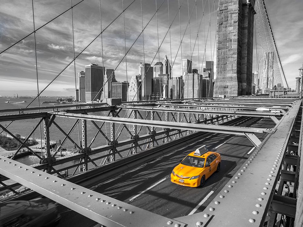 Cab on Brooklyn Bridge, Manhattan, New York art print by Assaf Frank for $57.95 CAD