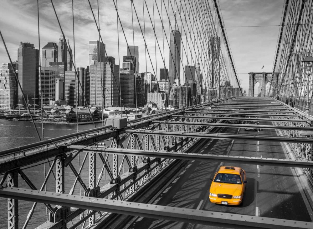 Cab on Brooklyn Bridge, Manhattan, New York art print by Assaf Frank for $57.95 CAD