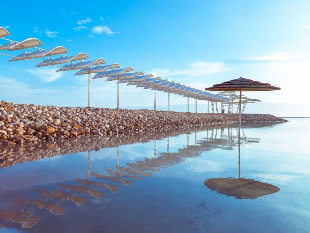 Parasol and jetty on Dead sea, Israel art print by Assaf Frank for $57.95 CAD