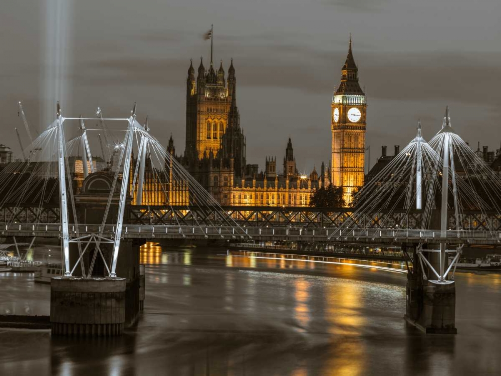 Evening view of Golden Jubilee over River Thames with Westminster Abby art print by Assaf Frank for $57.95 CAD