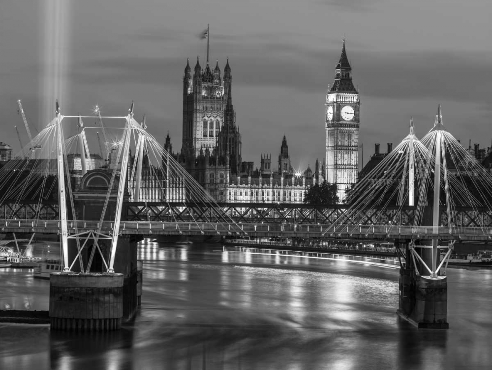 Evening view of Golden Jubilee over River Thames with Westminster Abby art print by Assaf Frank for $57.95 CAD