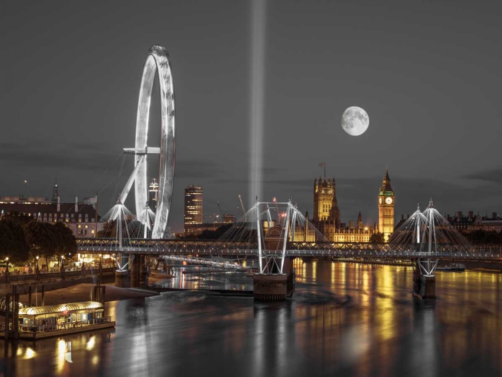 Night view of the London Eye, Golden Jubilee bridge and Westminster, London, UK art print by Assaf Frank for $57.95 CAD
