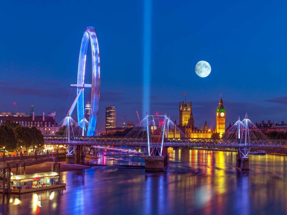 Night view of the London Eye, Golden Jubilee bridge and Westminster, London, UK art print by Assaf Frank for $57.95 CAD