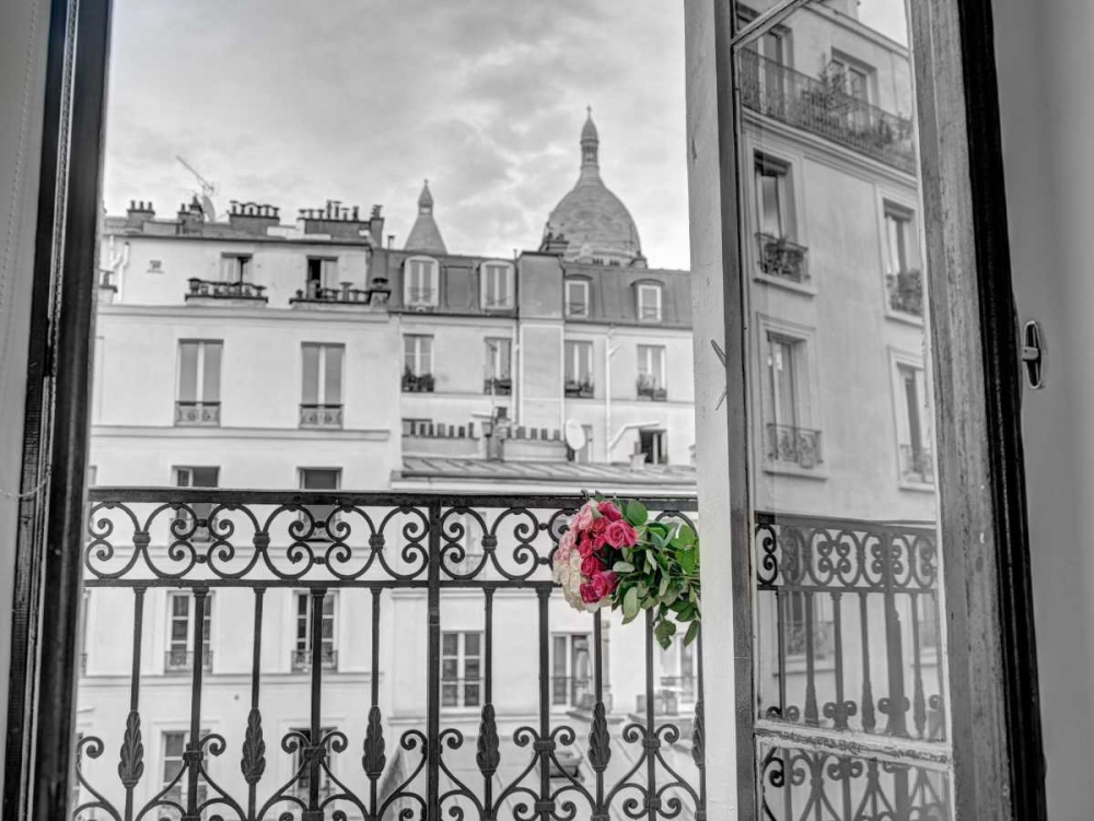 Bunch of flowers on balcony railing in an apartment of Montmartre, Paris, France art print by Assaf Frank for $57.95 CAD