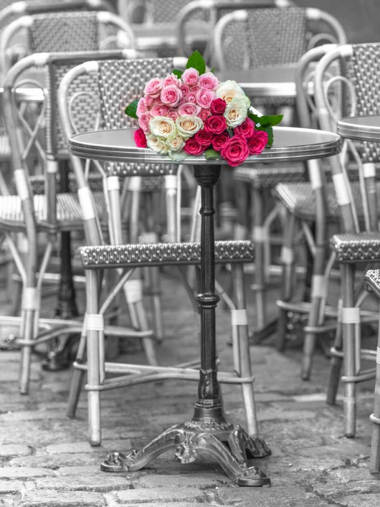 Bunch of Roses on street cafe table in Paris, France art print by Assaf Frank for $57.95 CAD