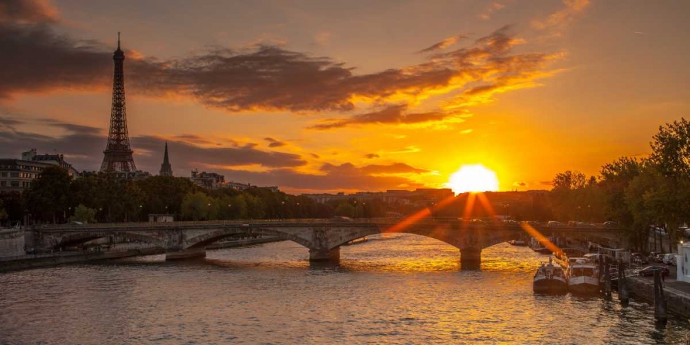 View of the Eiffel Tower with a bridge in the foreground during sunset, Paris, France art print by Assaf Frank for $57.95 CAD