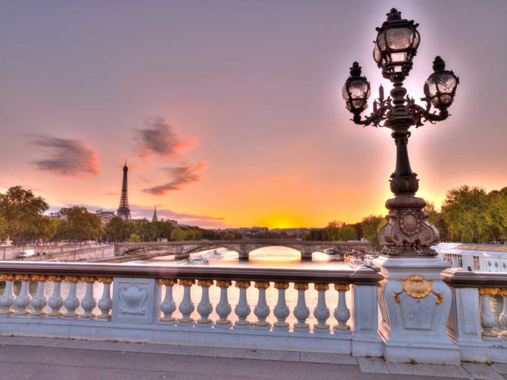 Street light on a bridge with Eiffel Tower in bakcground, Paris, France art print by Assaf Frank for $57.95 CAD