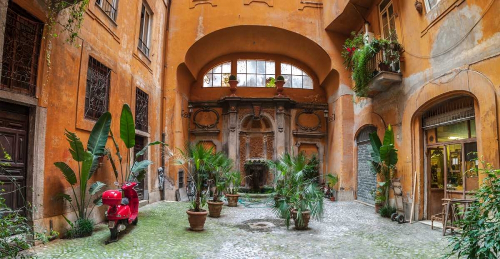 Old Fashioned house with potted plants and scooter, Rome, Italy art print by Assaf Frank for $57.95 CAD
