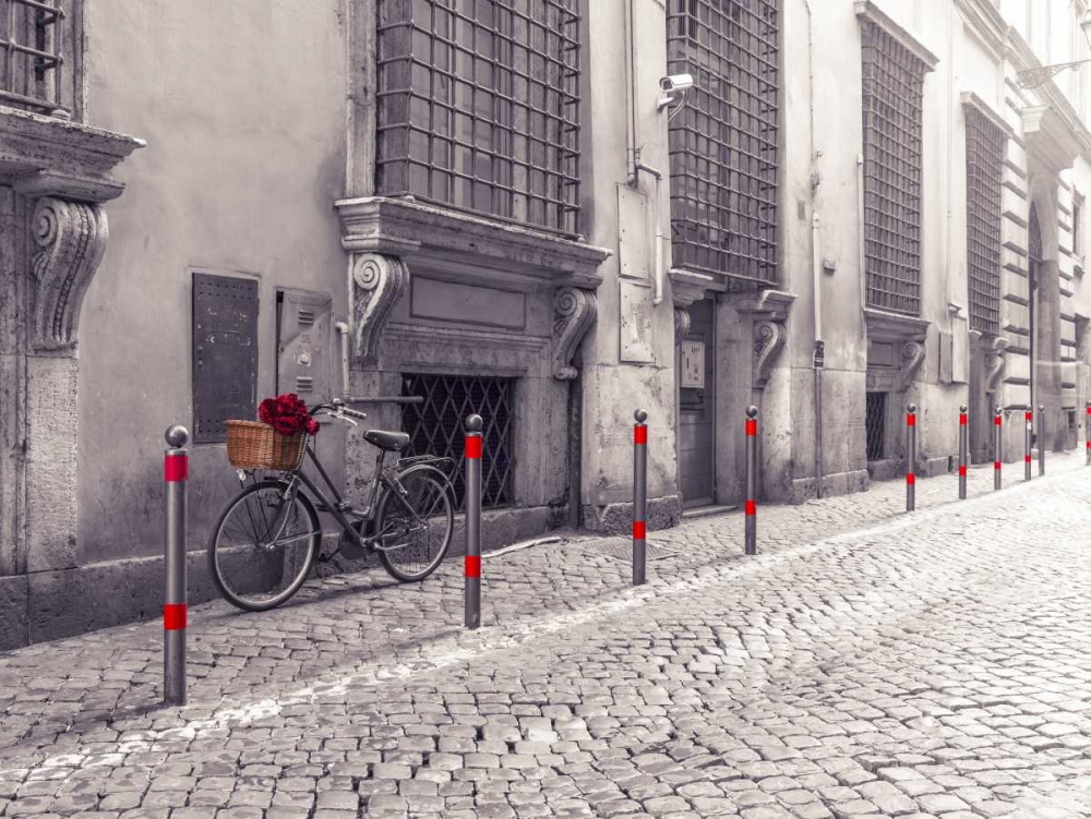 Bunch of roses on bicycle on old city street of Rome art print by Assaf Frank for $57.95 CAD
