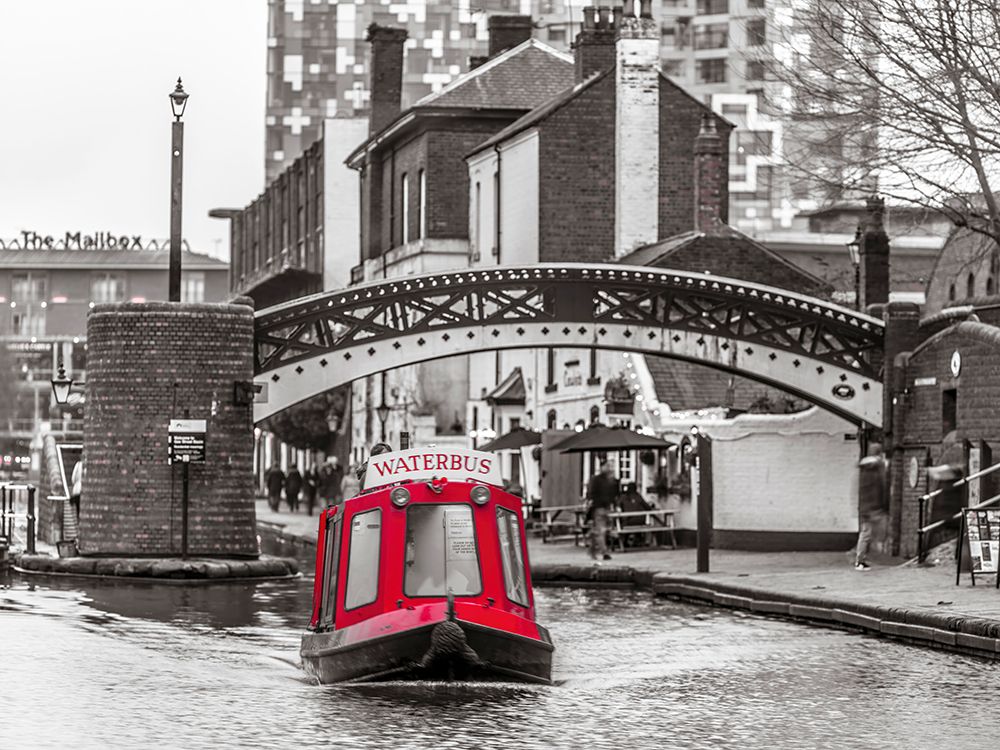 Narrow canal with small boats in Birmingham, UK art print by Assaf Frank for $57.95 CAD