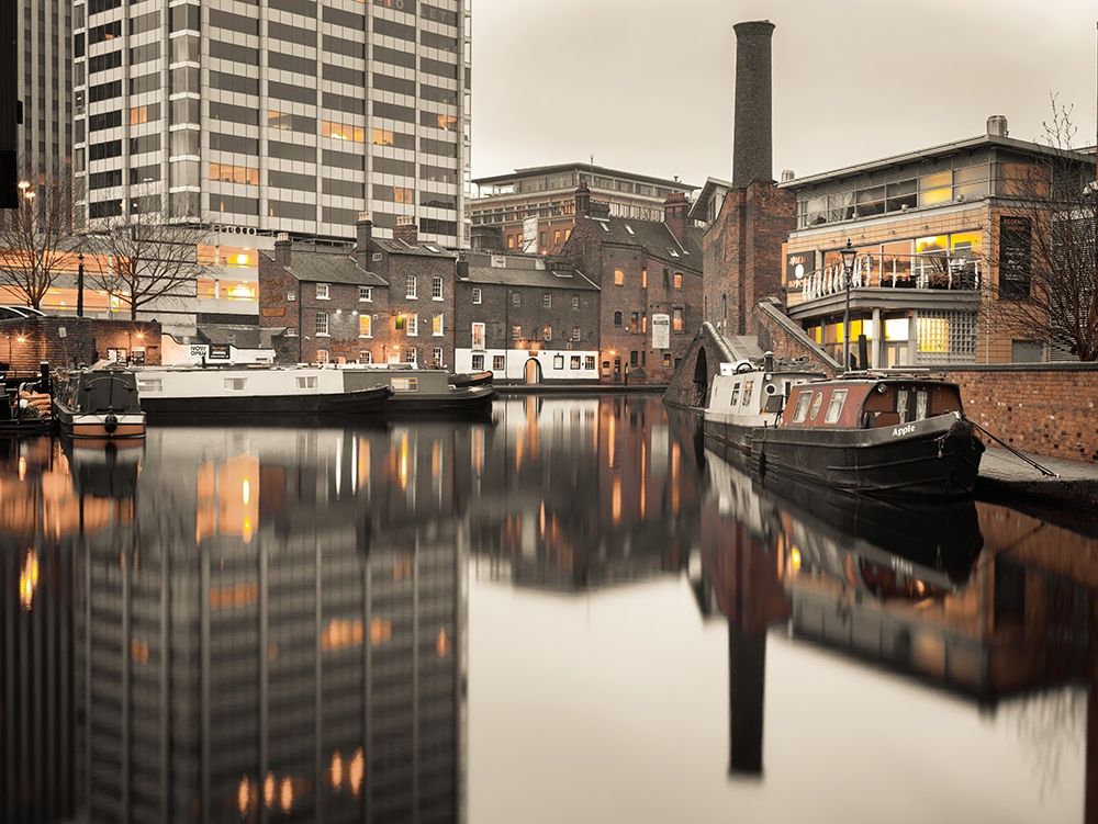 Narrow canal with small boats in Birmingham, UK art print by Assaf Frank for $57.95 CAD