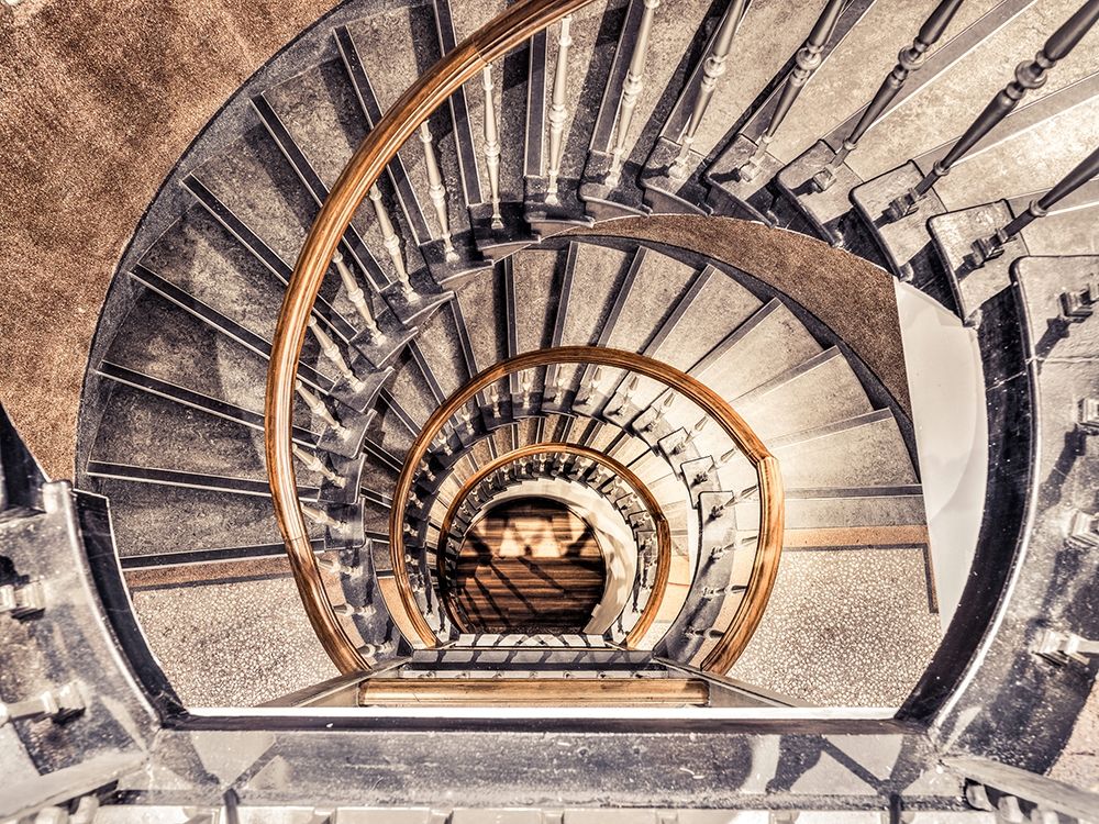 Spiral staircase from above in a building-Birmingham-UK art print by Assaf Frank for $57.95 CAD