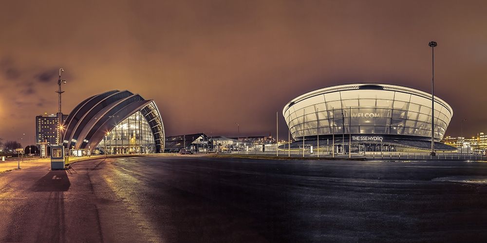 Evening view of Clyde Auditorium and SSE Hydro in Glasgow, FTBR-1904 art print by Assaf Frank for $57.95 CAD