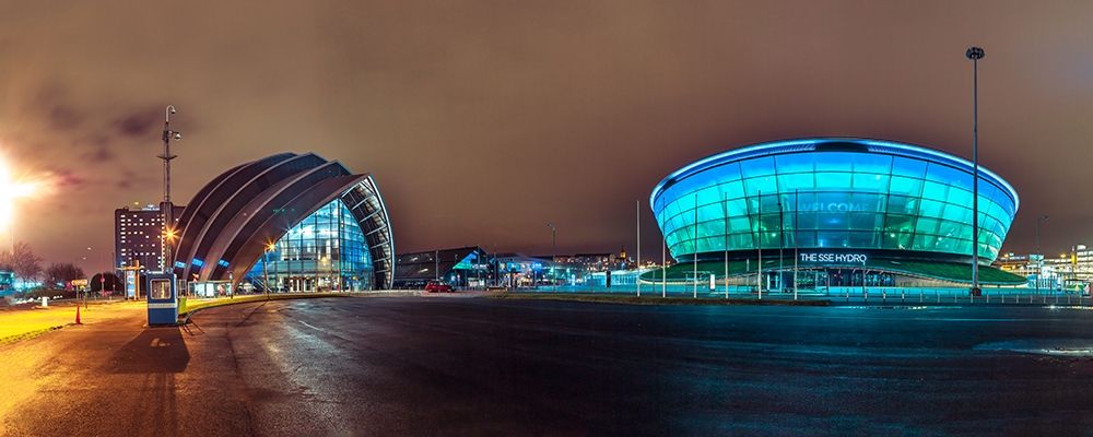 Evening view of Clyde Auditorium and SSE Hydro in Glasgow, FTBR-1903 art print by Assaf Frank for $57.95 CAD