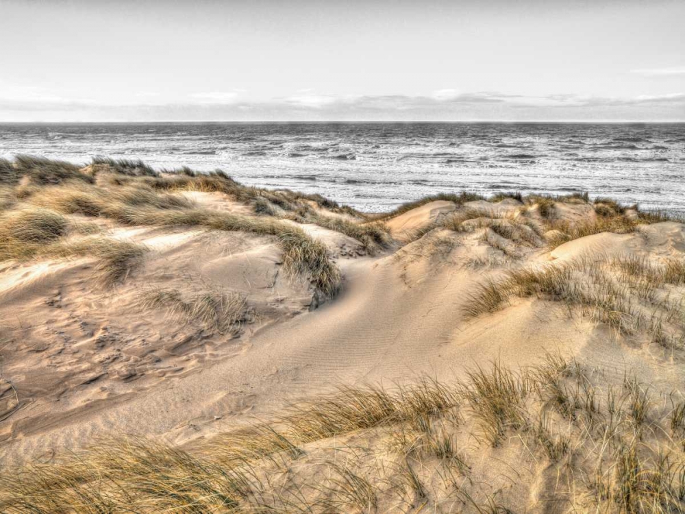 Tranquil beach with grass, Blackpool, UK art print by Assaf Frank for $57.95 CAD