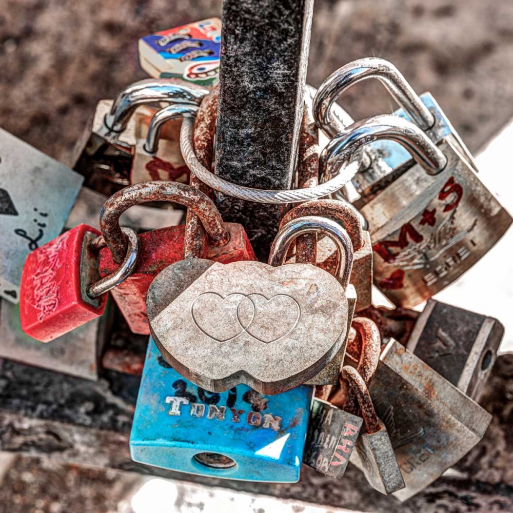 Love padlocks on bridge railing, St Julians, Malta art print by Assaf Frank for $57.95 CAD