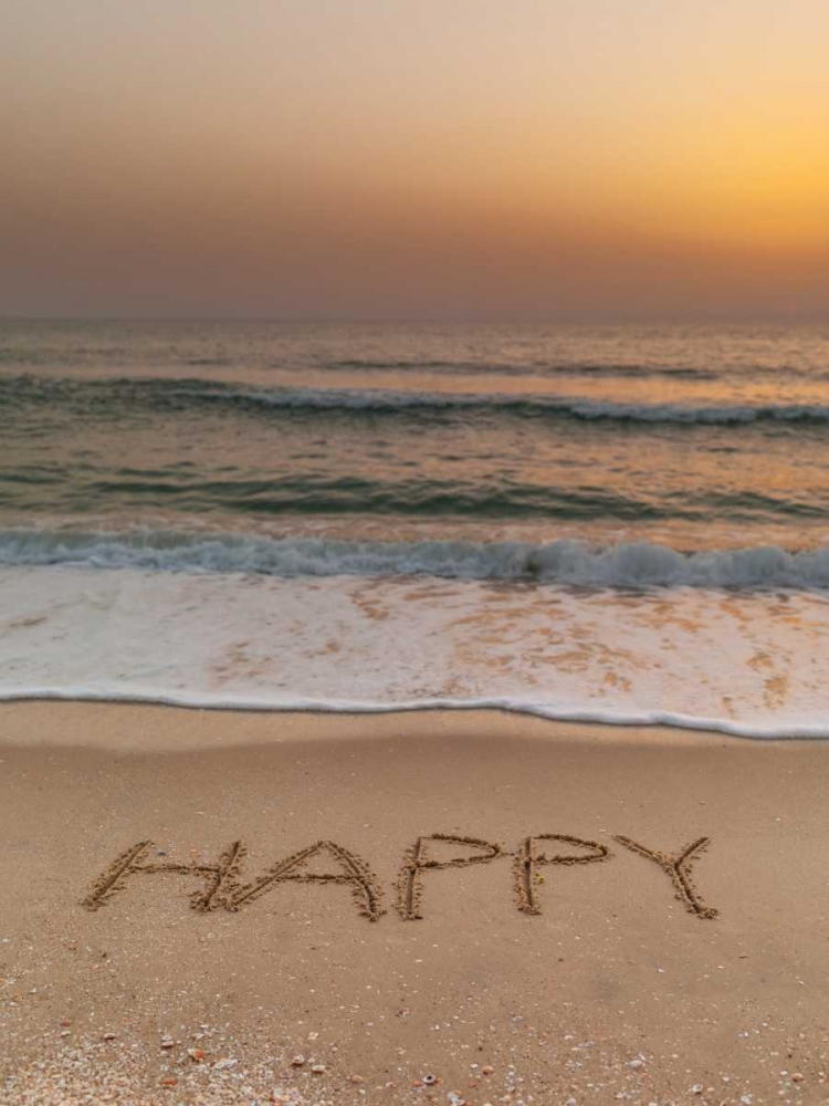 Sand writing - Word Happy written on beach art print by Assaf Frank for $57.95 CAD