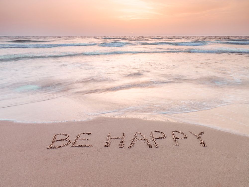 Sand writing - Word Be Happy written on beach art print by Assaf Frank for $57.95 CAD