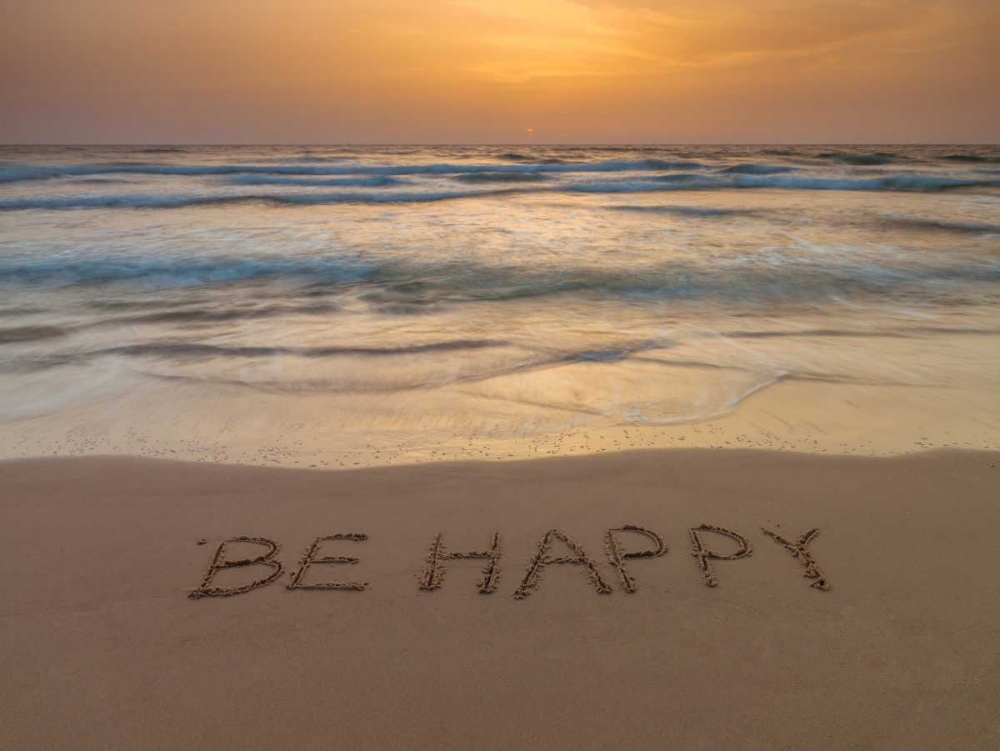 Sand writing - Word Be Happy written on beach art print by Assaf Frank for $57.95 CAD