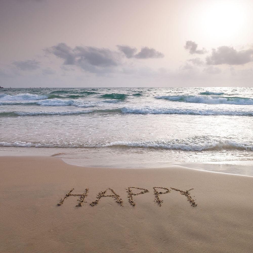 Sand writing - Word Happy written on beach art print by Assaf Frank for $57.95 CAD