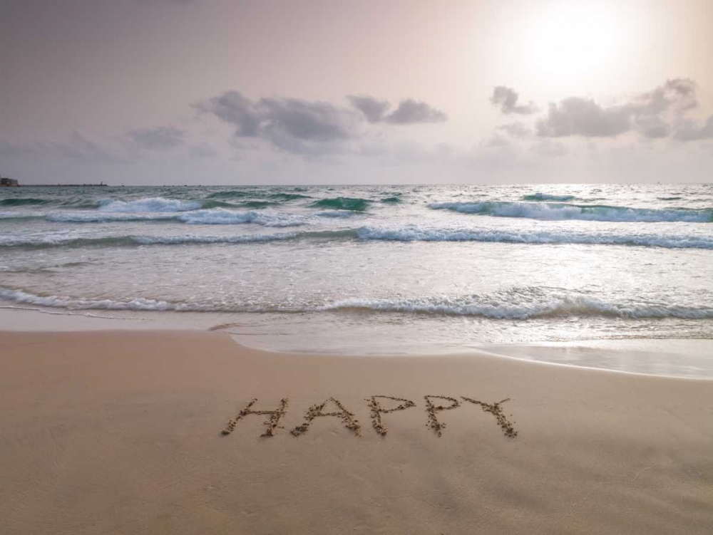 Sand writing - Word Happy written on beach art print by Assaf Frank for $57.95 CAD