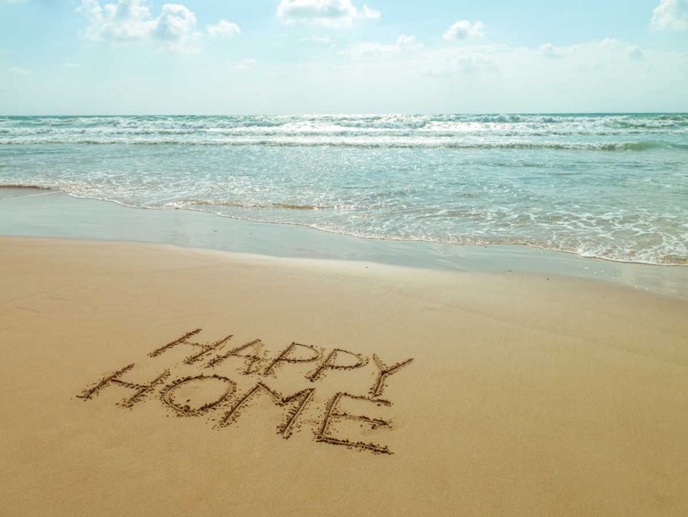 Happy Home written in sand on the beach art print by Assaf Frank for $57.95 CAD