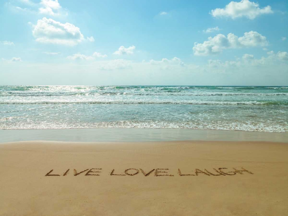 Live Love Laugh written in sand - Beach writing art print by Assaf Frank for $57.95 CAD