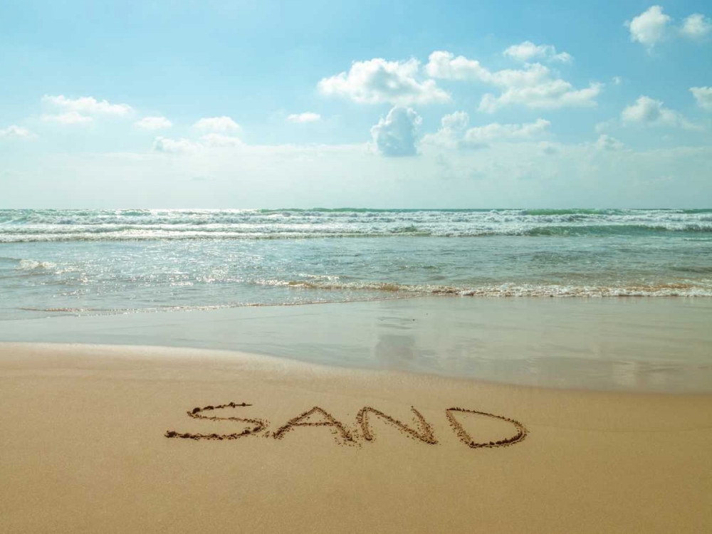 Word Sand written on the beach art print by Assaf Frank for $57.95 CAD