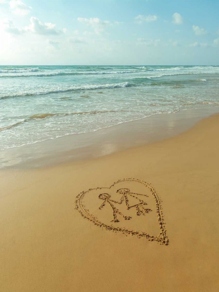 Couple in heart drawn on sand at the beach art print by Assaf Frank for $57.95 CAD