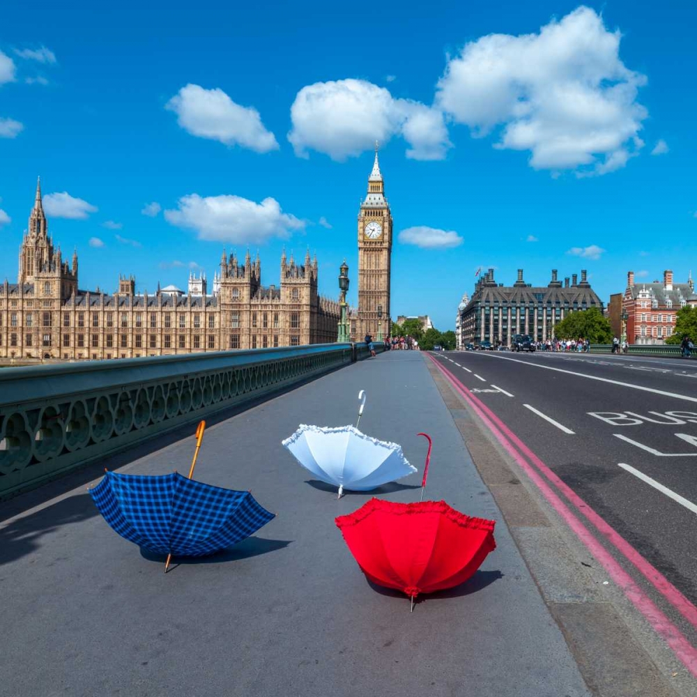 Colourful umbrellas on Westminster Bridge , London, UK art print by Assaf Frank for $57.95 CAD