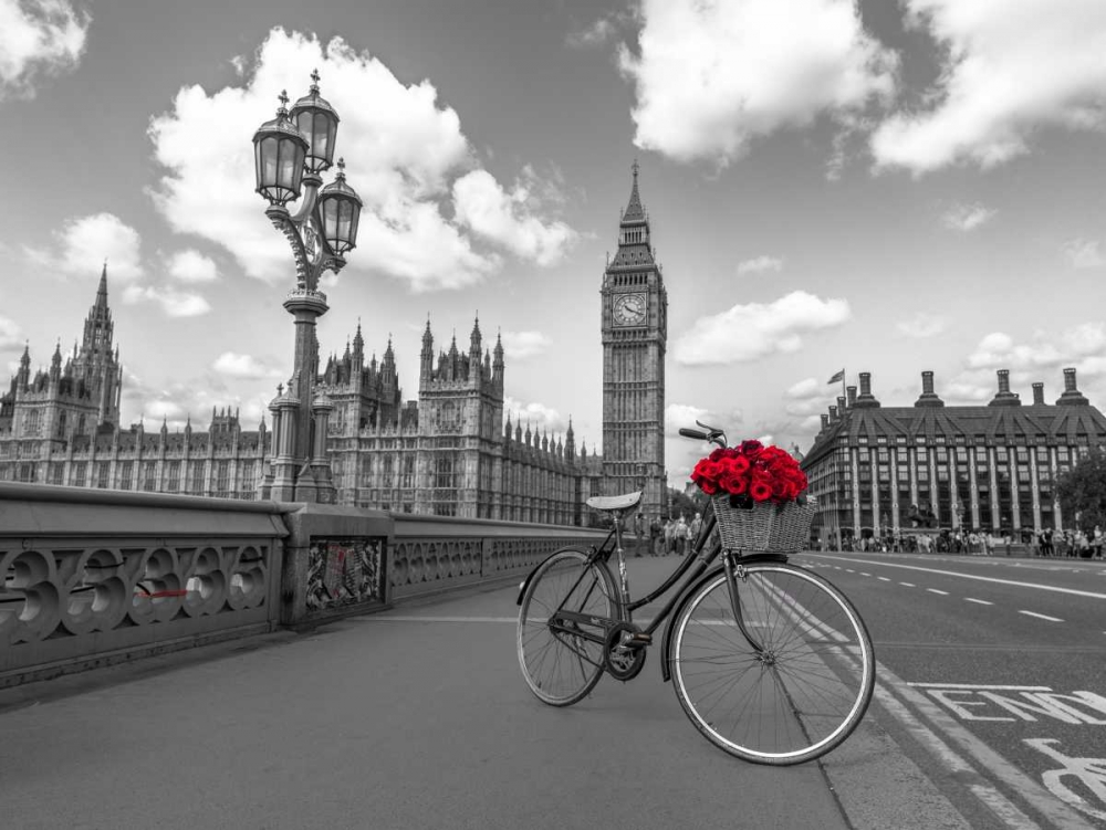 Bicycle with bunch of flowers on Westminster Bridge, London, UK art print by Assaf Frank for $57.95 CAD