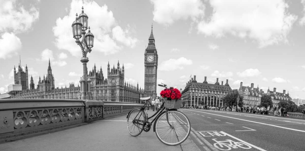Bicycle with bunch of flowers on Westminster Bridge, London, UK art print by Assaf Frank for $57.95 CAD