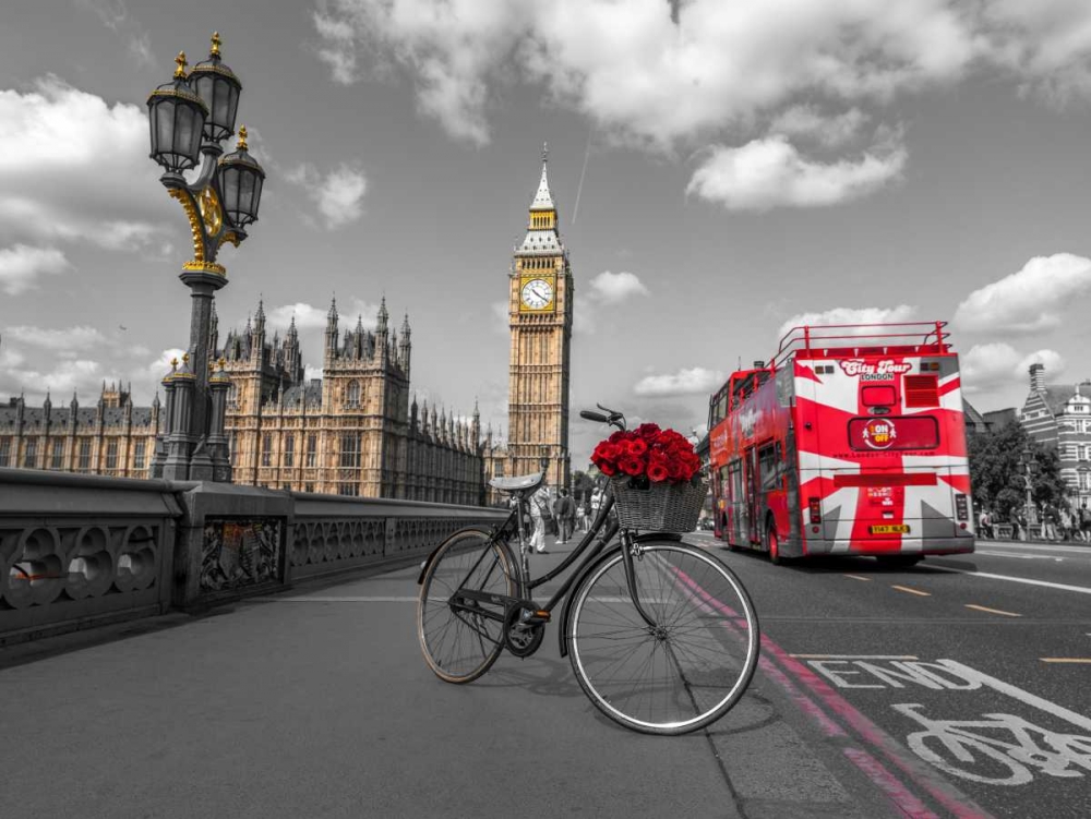 Bicycle with bunch of flowers on Westminster Bridge, London, UK art print by Assaf Frank for $57.95 CAD