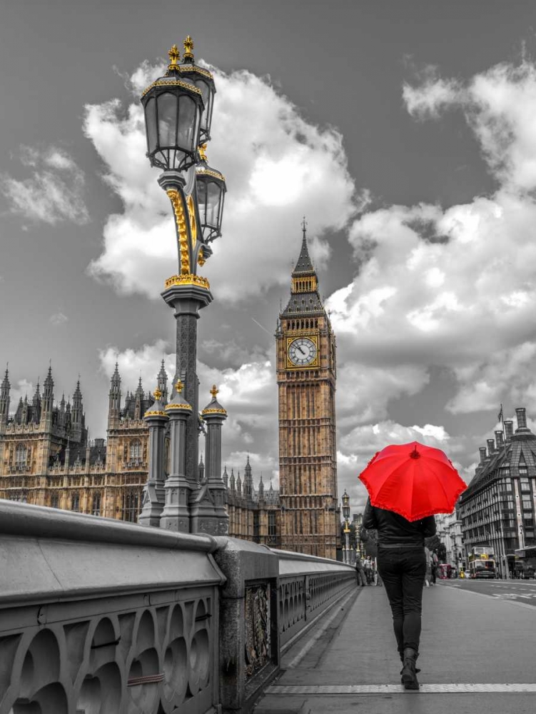 Tourist with an umbrella on Westminster Bridge, London, UK art print by Assaf Frank for $57.95 CAD