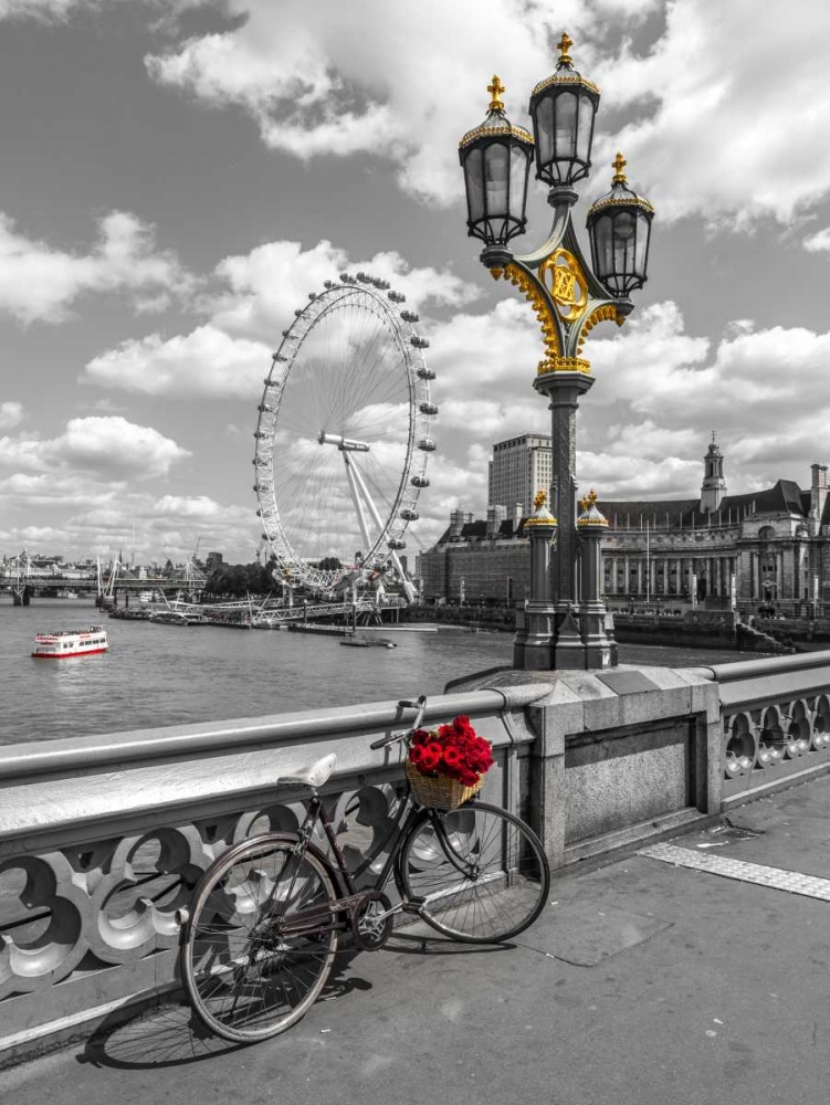 Bicycle with bunch of flowers on Westminster Bridge, London, UK art print by Assaf Frank for $57.95 CAD