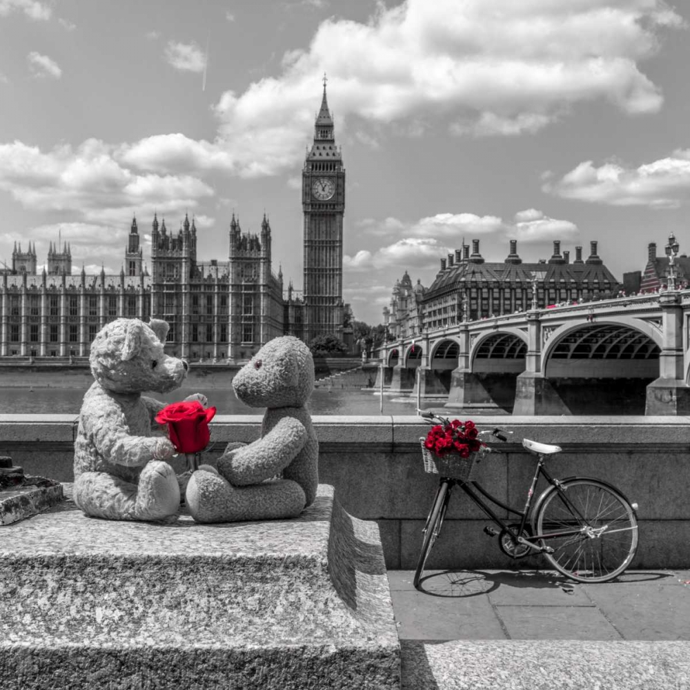Teddy Bears with red rose agasint Westminster Abby, London, UK art print by Assaf Frank for $57.95 CAD