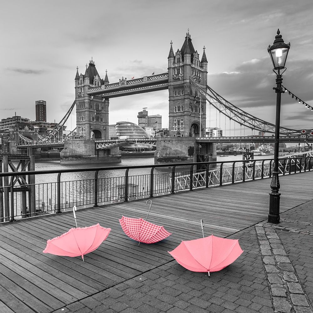 Pink umbrellas, Tower bridge, London art print by Assaf Frank for $57.95 CAD