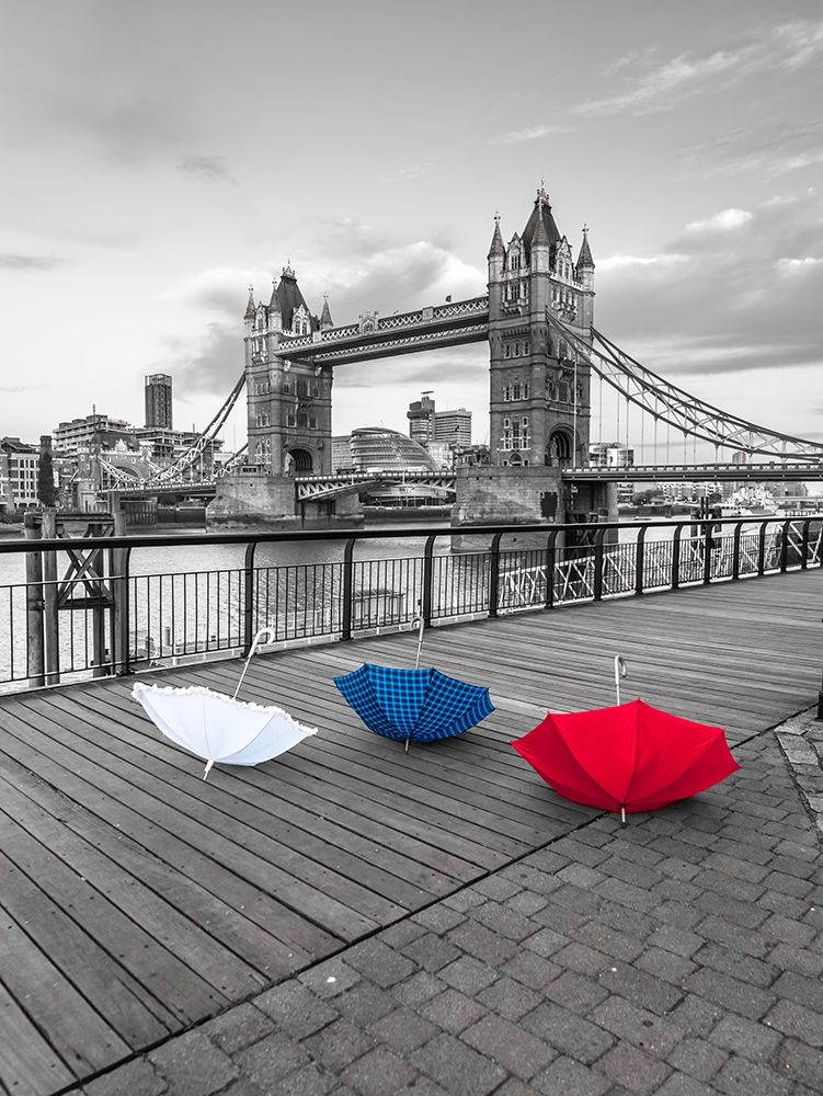 Colorful umbrellas on promenade near Tower bridge, London, UK art print by Assaf Frank for $57.95 CAD