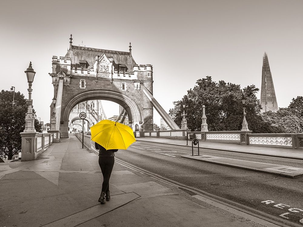 Lady with a yellow umbrella, Tower bridge, London art print by Assaf Frank for $57.95 CAD