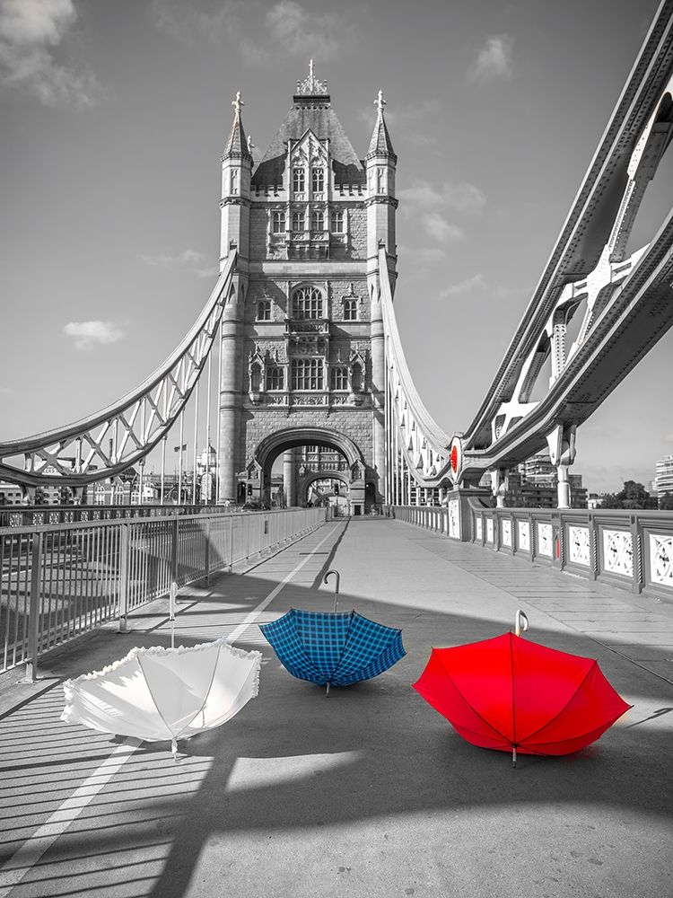 Colorful umbrellas on Tower bridge, London, UK art print by Assaf Frank for $57.95 CAD