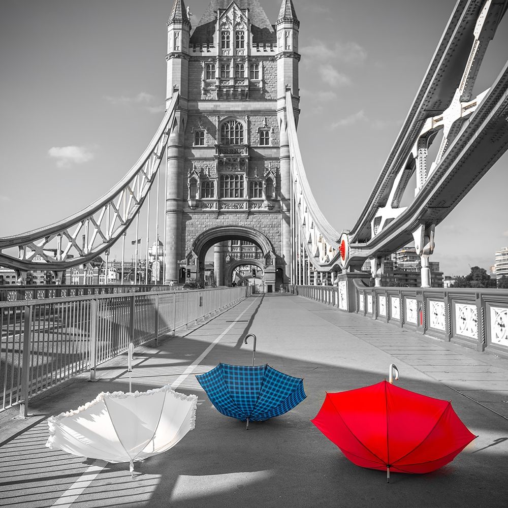 Colorful umbrellas on Tower bridge, London, UK art print by Assaf Frank for $57.95 CAD