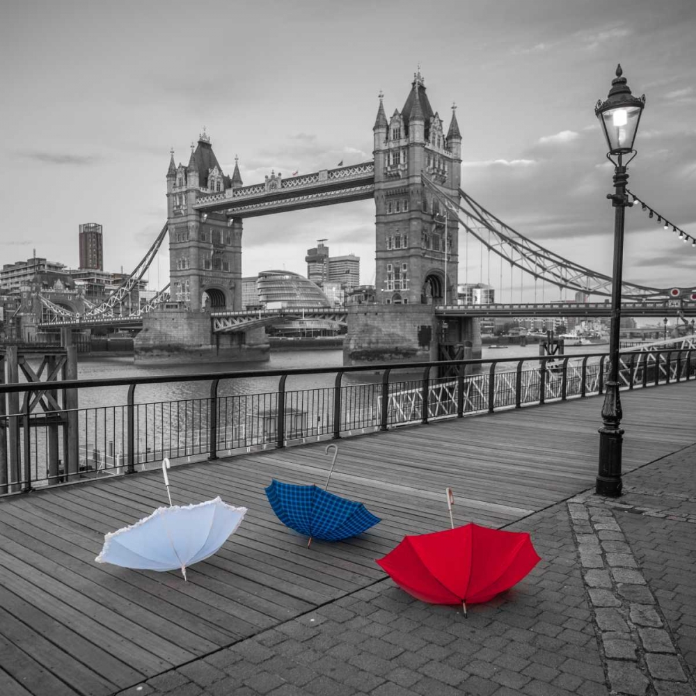 Colorful umbrellas on promenade near Tower bridge, London, UK art print by Assaf Frank for $57.95 CAD