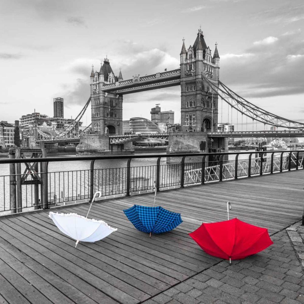 Colorful umbrellas on promenade near Tower bridge, London, UK art print by Assaf Frank for $57.95 CAD