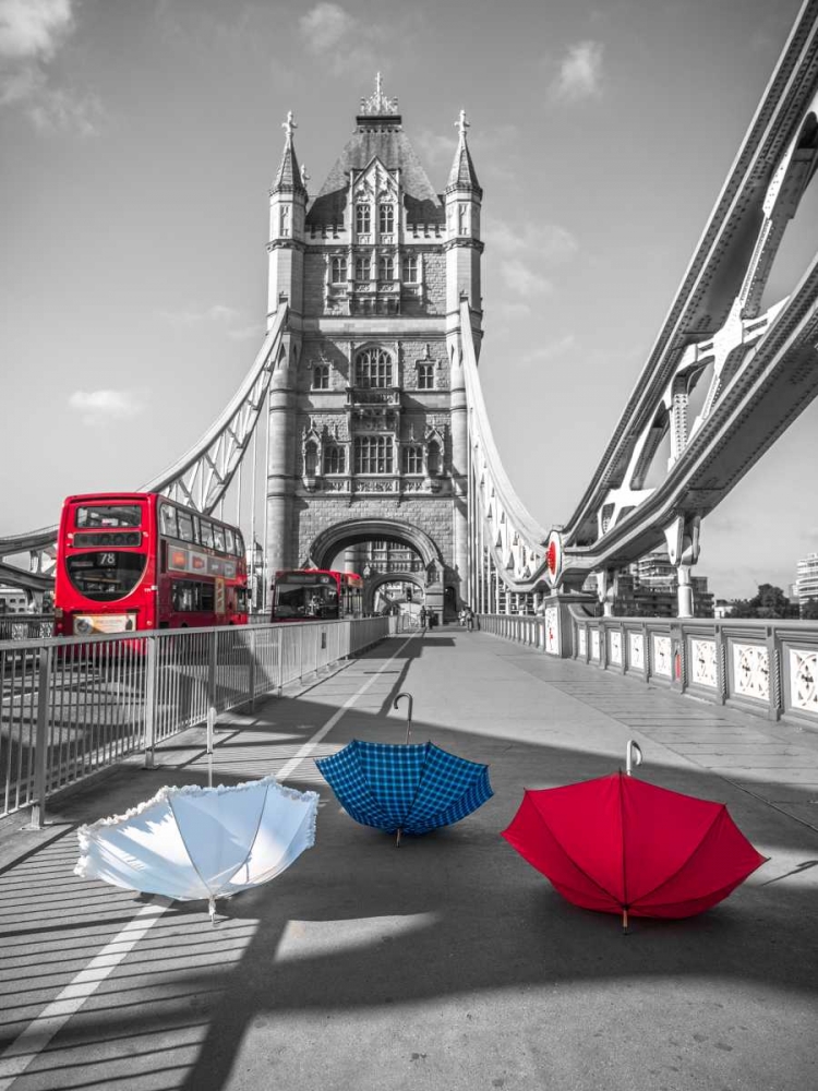 Colorful umbrellas on Tower bridge, London, UK art print by Assaf Frank for $57.95 CAD