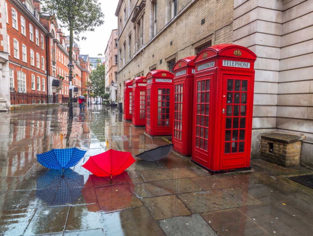 Telephone boxes with umbrellas art print by Assaf Frank for $57.95 CAD