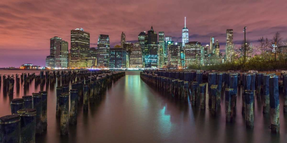 Manhattan skyline with rows of groynes in foreground, New York art print by Assaf Frank for $57.95 CAD